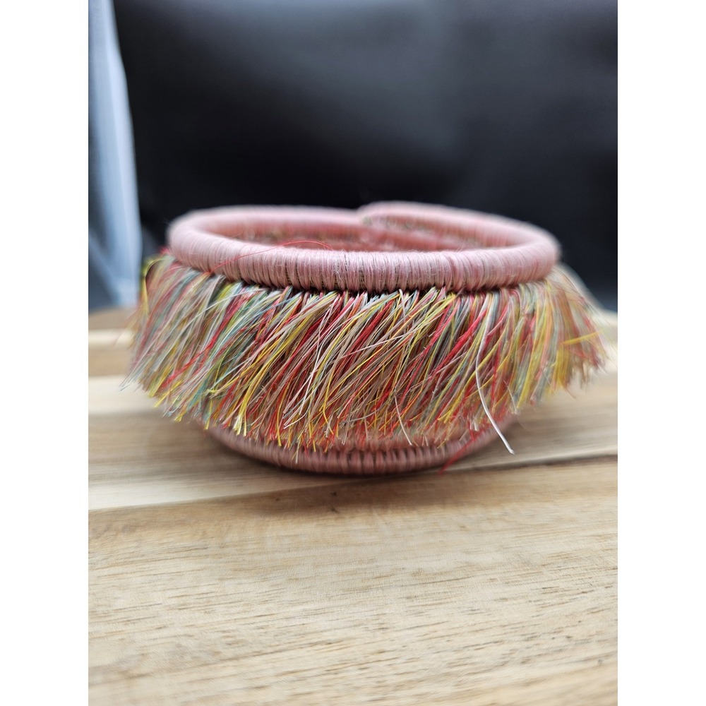 Handmade Woven Basket Small Trinket Dish Pink Decor